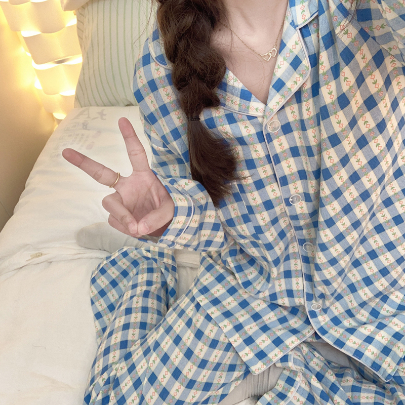 Yunduo cotton high quality spring and autumn cartoon cardigan women's pajamas set home wear