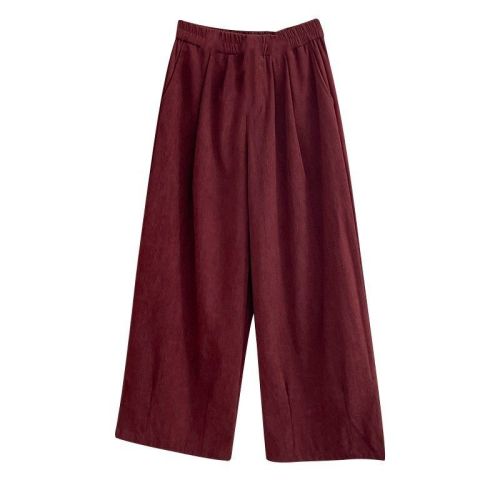 Angola Red Pants for Spring and Autumn, Corduroy Wide Leg Pants for Petite and Casual, Loose and Large Size Pants for Plus Size Women