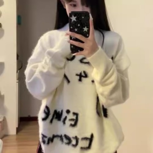 日系慵懒风水貂绒毛衣外套女秋冬加厚高级感oversize软糯针织上衣