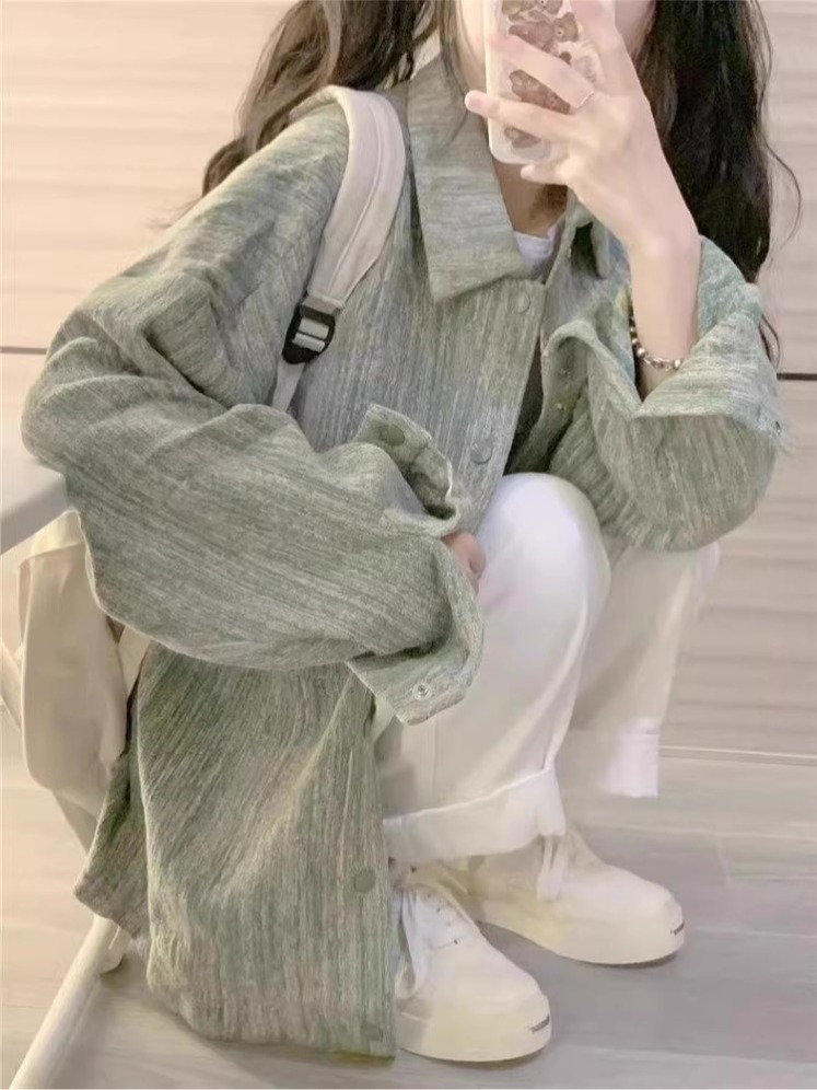 American style small fragrance style tie-dye green jacket for women spring and autumn new style lazy style retro loose top trend