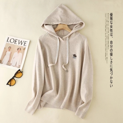 2024 autumn and winter new style jacquard hooded drawstring diamond-encrusted loose long-sleeved good-looking foreign style sweater sweater top for women