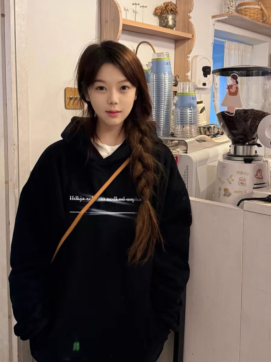 Pure Cotton Heavyweight Thin / Fleece Silver Fox Plush Loose Korean Style Printed Sweatshirt Women Autumn Winter New Arrival
