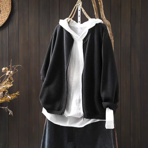 Double-ended zipper cotton knitted cardigan for women loose and slim 2024 autumn and winter new literary casual long-sleeved sweater jacket