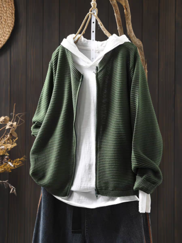 Double-ended zipper cotton knitted cardigan for women loose and slim 2024 autumn and winter new literary casual long-sleeved sweater jacket