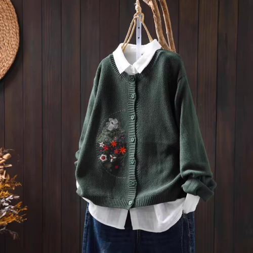 New autumn and winter women's top casual embroidered cotton thread versatile fashionable women's cardigan jacket