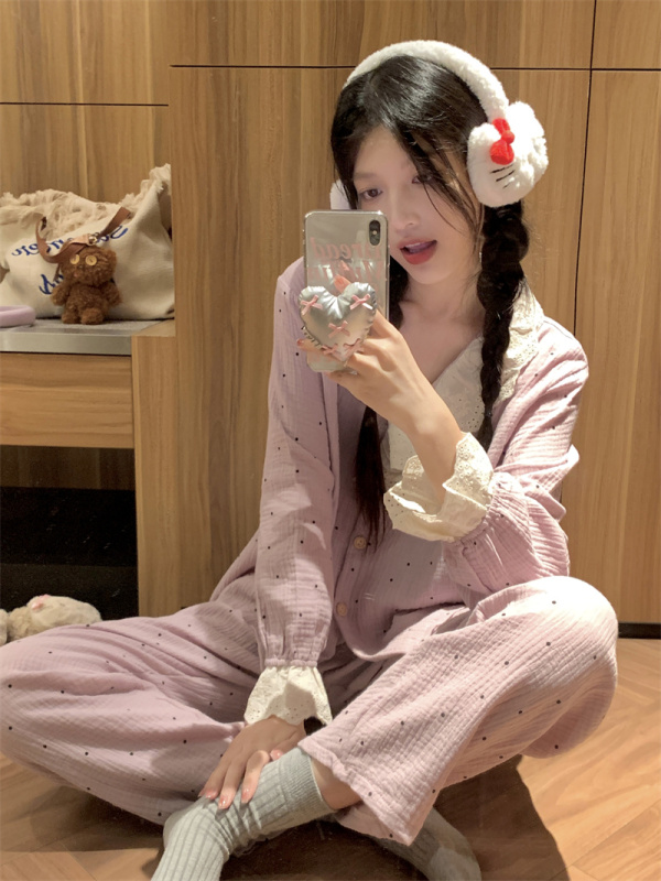 Double layer pure cotton gauze princess style sweet and cute loose style high appearance