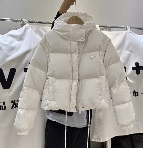 Milk fufu blue detachable sleeves down jacket for women winter 2024 new design short vest and bread jacket