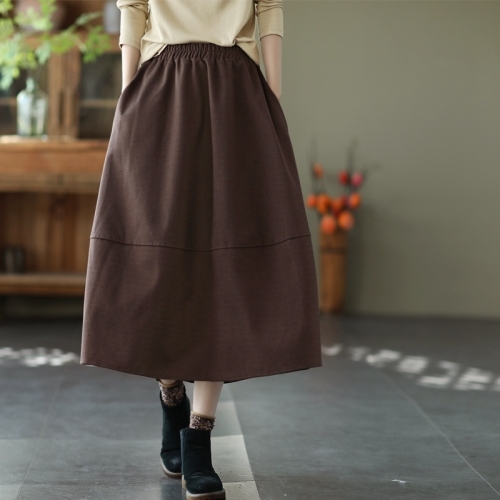 Yuanyuan Meiyi winter new new technology black technology Roman cloth women's literary retro elastic waist solid color skirt