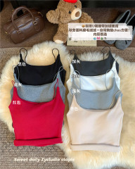實拍~韓版方領德絨磨毛吊帶背心秋冬內搭保暖上衣