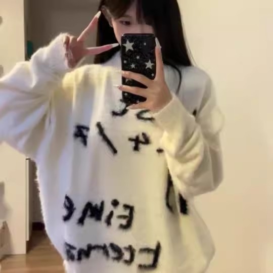 日系慵懶風水貂絨毛衣外套女秋冬加厚高級感oversize軟糯針織上衣
