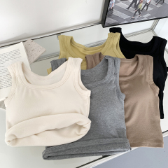 實拍秋季磨毛韓版百搭薄款無袖背心修身顯瘦打底上衣