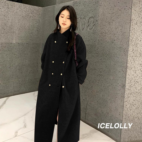 Light gray woolen coat for women 2024 new autumn and winter long loose high-end temperament Korean style woolen coat for women