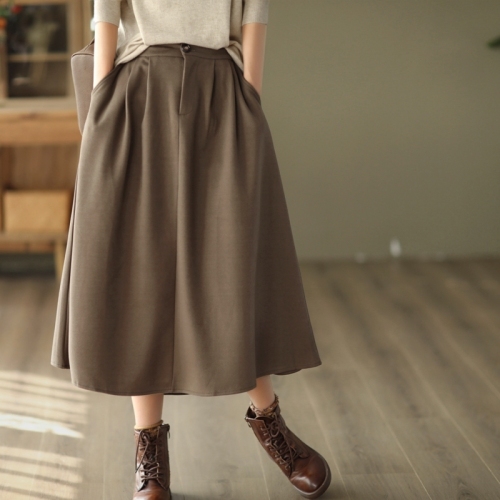 Yuanyuan Meiyi's new fashionable Roman cloth skirt for women with semi-elastic waist slimming A-line skirt mid-length skirt for women