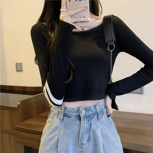 Actual price Slim slim round neck versatile long-sleeved knitted bottoming shirt T-shirt women's top