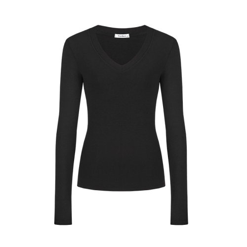 260g modal black V-neck right shoulder versatile long-sleeved T-shirt women's bottoming shirt hot girl slimming top