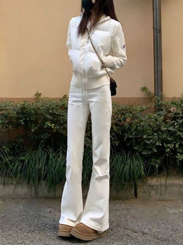 Popular white bootcut jeans for women in autumn new high-waist slim fit stretchy drape horse hoof pants
