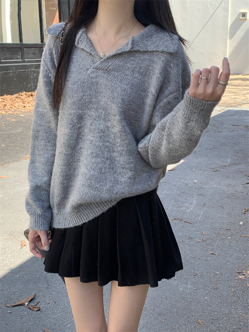 實拍 真 新款軟糯毛衣女秋冬寬鬆翻領長袖針織衫上衣