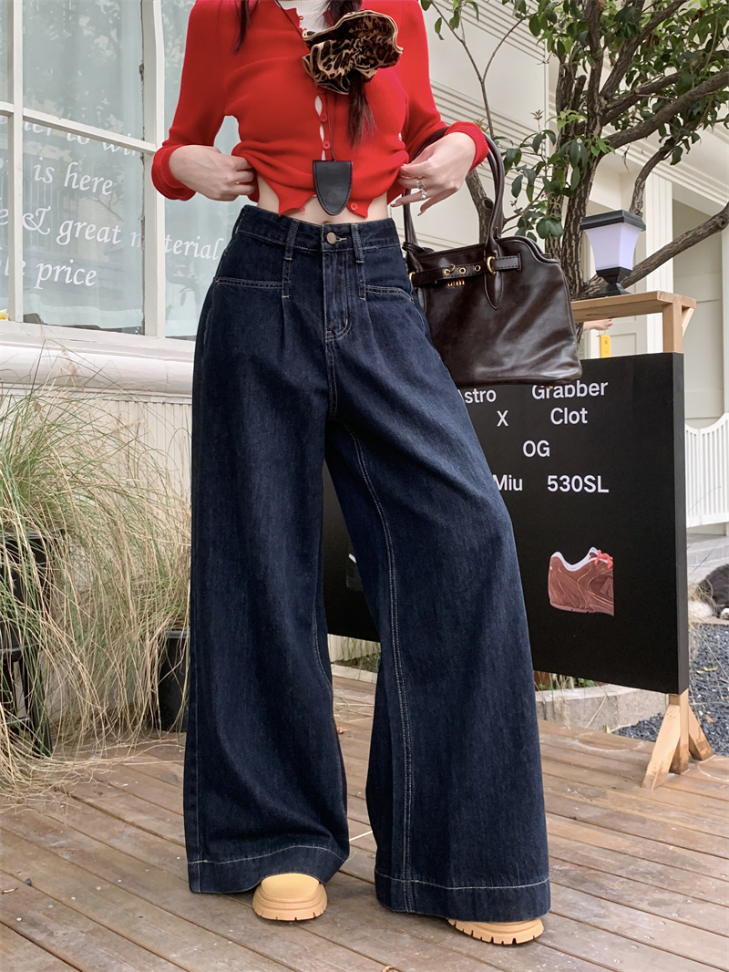 Photographed~ New Retro Nostalgic Loose Wide Leg Denim Floor-Length Straight Leg Pants for Women