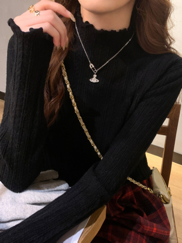 Women's new autumn and winter bottoming shirt with white half-turtleneck sweater, earring knitted sweater, winter top