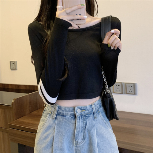 Actual price Slim slim round neck versatile long-sleeved knitted bottoming shirt T-shirt women's top