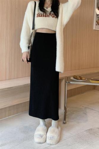 New high waist casual slim straight knitted skirt