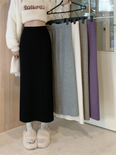 New high waist casual slim straight knitted skirt