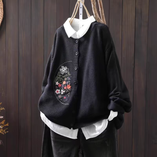 New autumn and winter women's top casual embroidered cotton thread versatile fashionable women's cardigan jacket