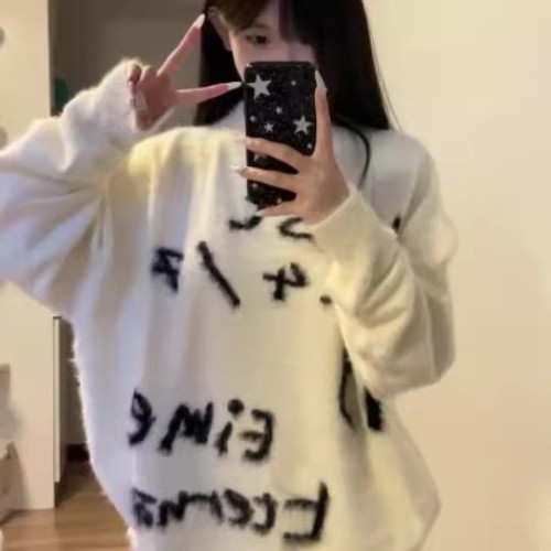 日系慵懒风水貂绒毛衣外套女秋冬加厚高级感oversize软糯针织上衣