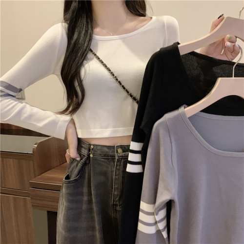 Actual price Slim slim round neck versatile long-sleeved knitted bottoming shirt T-shirt women's top