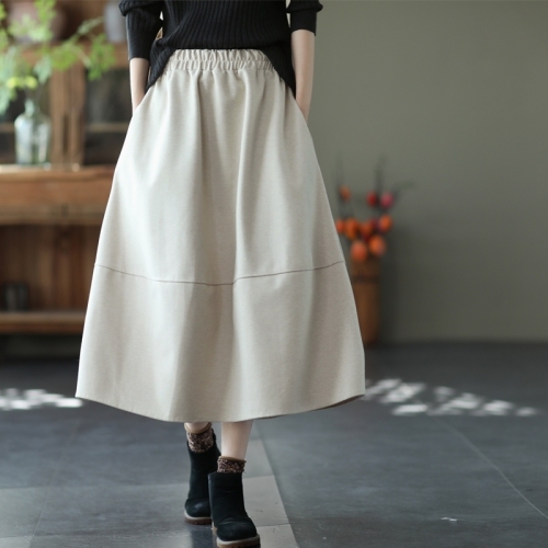 Yuanyuan Meiyi winter new new technology black technology Roman cloth women's literary retro elastic waist solid color skirt