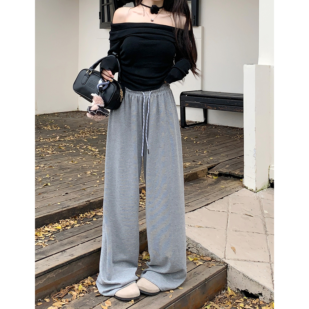 Real shot!  2024 Autumn and Winter Lazy Style Wide Leg Pants with Elastic Waist Casual Loose Straight Pants for Women