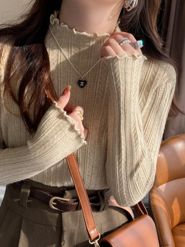 Women's new autumn and winter bottoming shirt with white half-turtleneck sweater, earring knitted sweater, winter top