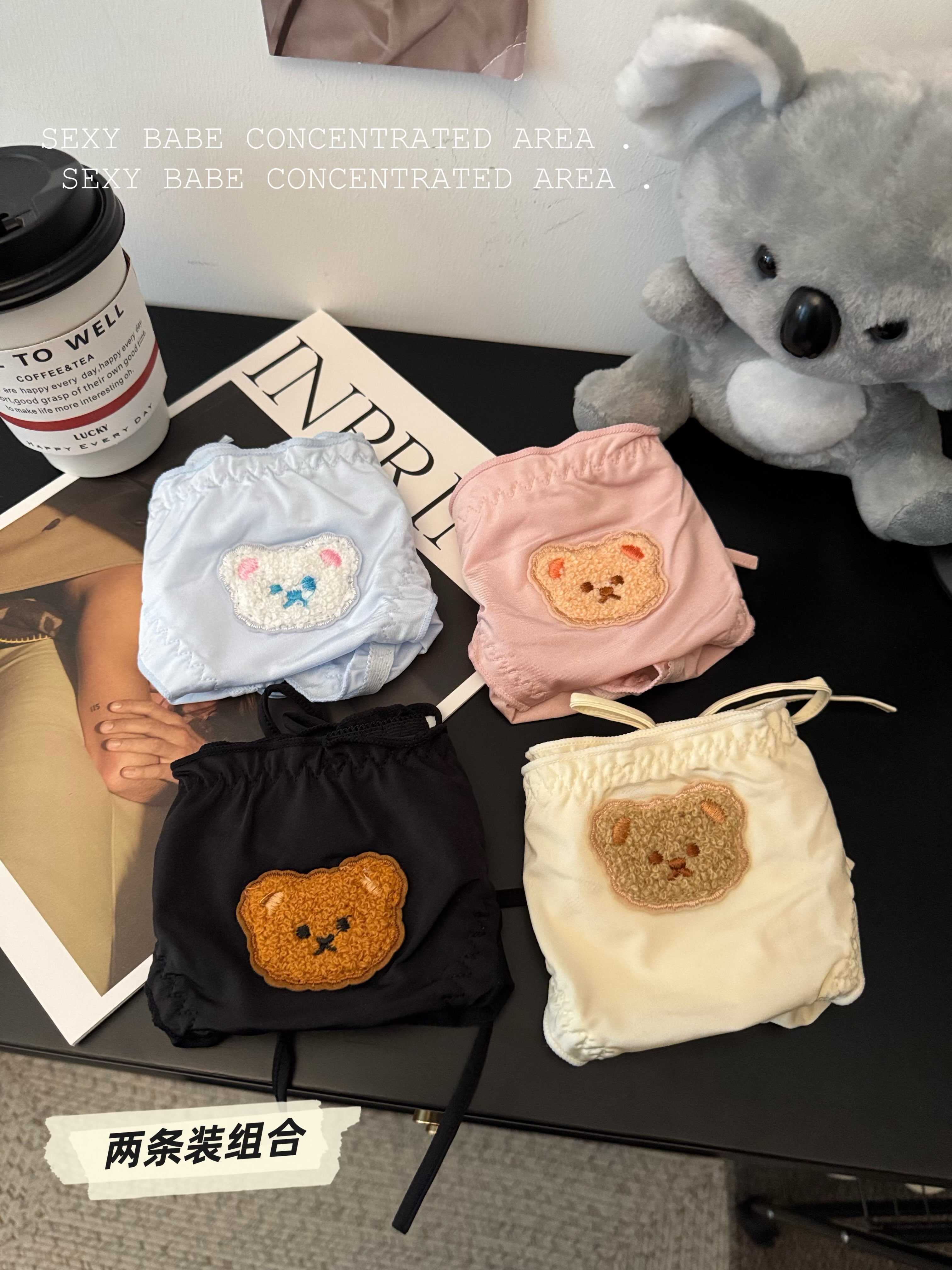 Actual shot of Korean version of Little Bear Girl strap mid-waist breathable cotton panties women's triangle leggings 2 pack