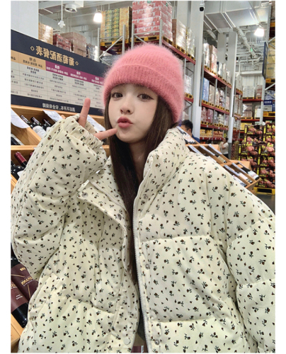 2024 New BF Retro Floral Design Cotton Jacket Women Winter Ins Loose Warm Down Jacket Cotton Jacket