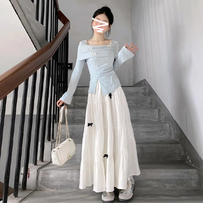 Early autumn outfit with a complete set of dresses for women, new Korean style for small people, elegant long skirt suit