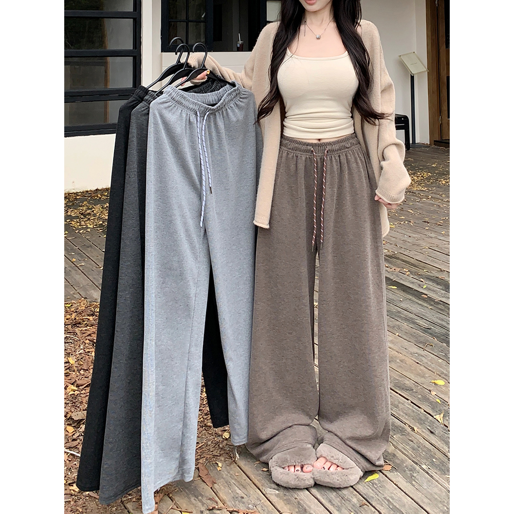 Real shot!  2024 Autumn and Winter Lazy Style Wide Leg Pants with Elastic Waist Casual Loose Straight Pants for Women