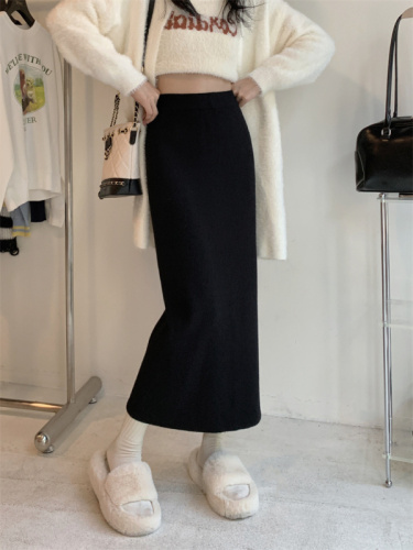 New high waist casual slim straight knitted skirt