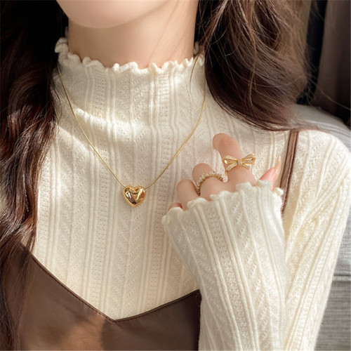 Women's new autumn and winter bottoming shirt with white half-turtleneck sweater, earring knitted sweater, winter top