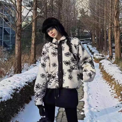 Reversible small flower retro sherpa blogger's same style cotton jacket