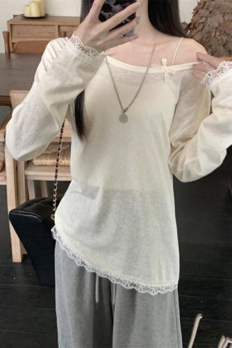 Real shot of autumn new sweet bow blouse long-sleeved T-shirt women's top