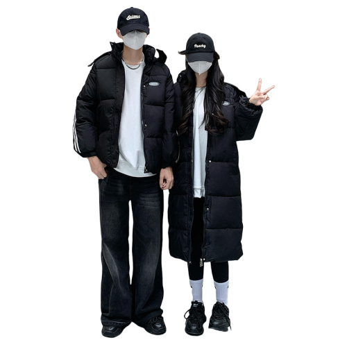 Black down cotton jacket for women winter 2024 new Korean style loose college style couple versatile hooded cotton jacket