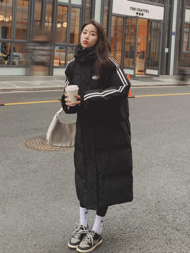 Black down cotton jacket for women winter 2024 new Korean style loose college style couple versatile hooded thickened cotton jacket