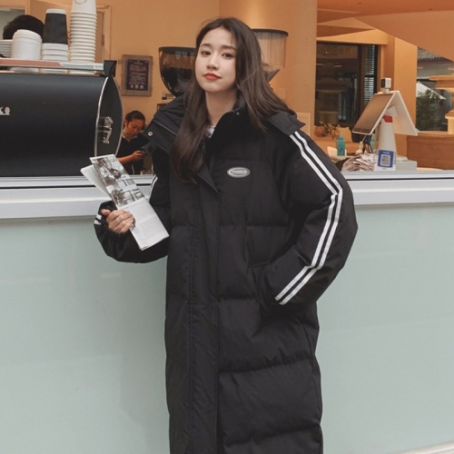 Black down cotton jacket for women winter 2024 new Korean style loose college style couple versatile hooded thickened cotton jacket