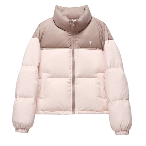 Winter down jacket women's short 2024 new Korean style small man jacket loose color-blocked stand-up collar cotton jacket