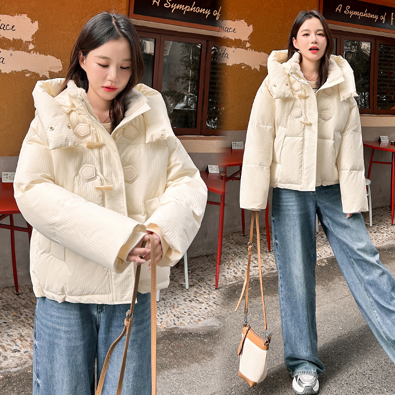 Sleeping Rabbit Waffle Short Down Down Jacket Women's Winter Three-Proof Thickened Horn Button Cotton Jacket for Little People