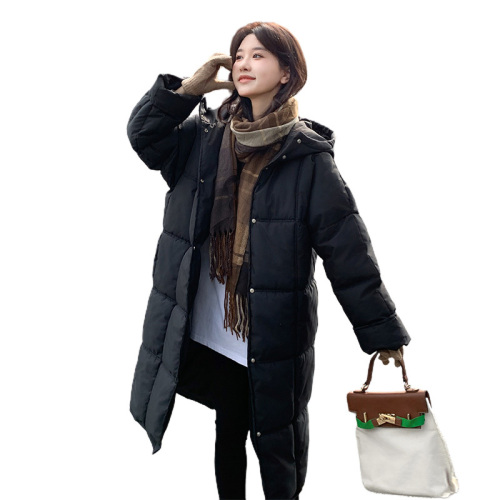 Korean style winter milk puff mid-length over-the-knee bread coat for women, lazy style, loose stand-up collar design, hooded