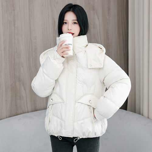 Down jacket women's short 2024 winter new style design with loose pockets large size thickened cotton jacket