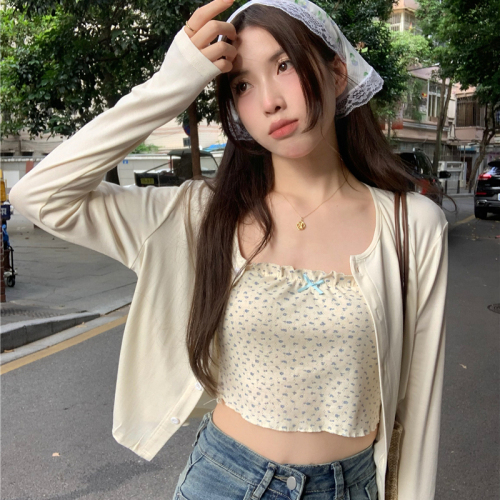 Niche long-sleeved sun protection black cardigan jacket for women versatile loose casual slim short top