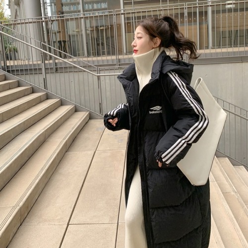 Long down cotton coat 2024 winter new Korean style loose oversize casual knee-high hooded cotton coat