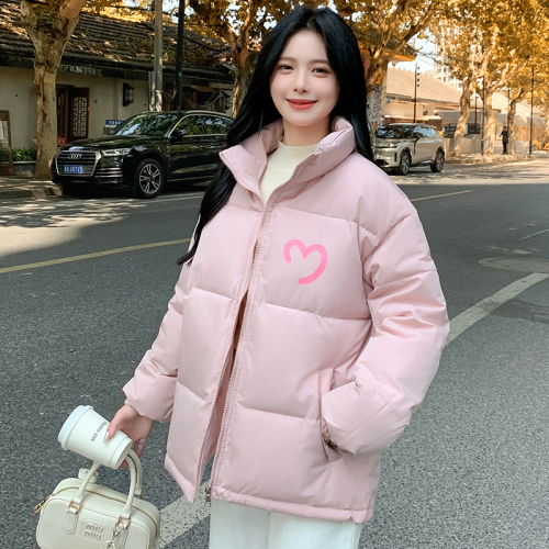 Japanese sweet girl wears off-white love printed cotton clothes for female students in winter thickened warm cotton clothes